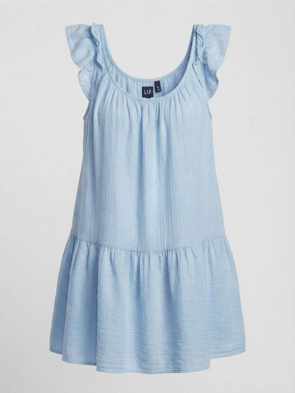Gap Crinkle Gauze Mini Dress Blue Metallic Tiered large